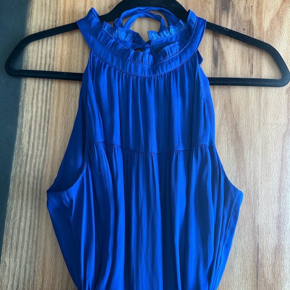 Skies Are Blue Royal Blue Ruffled Halter Maxi Dress